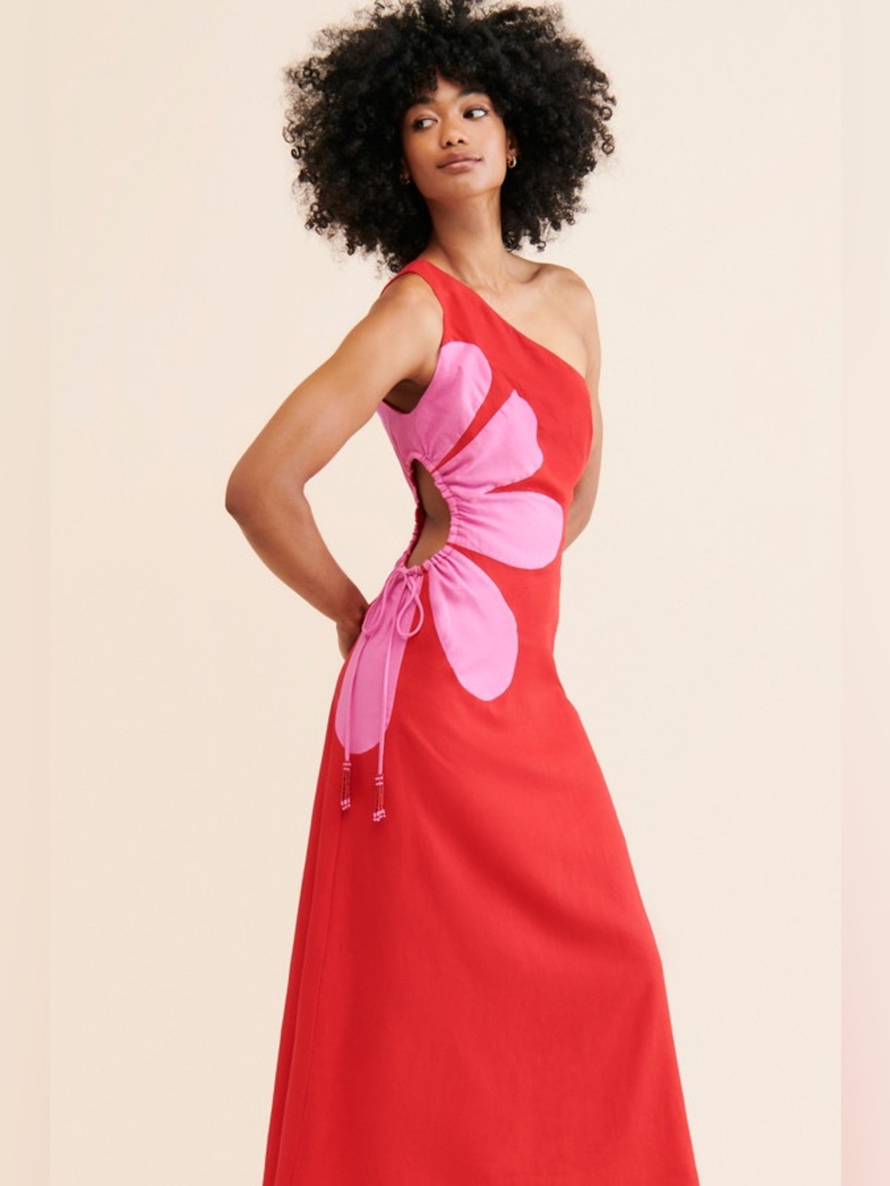Farm Rio One-Shoulder Cutout Flower Dress